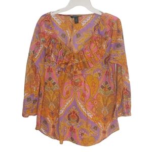 Ralph Lauren Colorful  Paisley Peasant Blouse Size M EUC